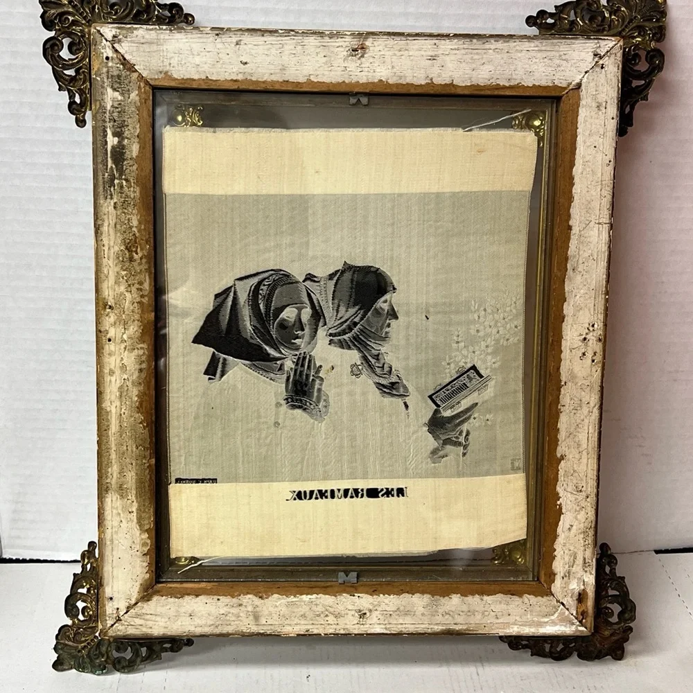 Rare antique French framed silk artwork embroidered artist signed collectible - Picture 13 of 14